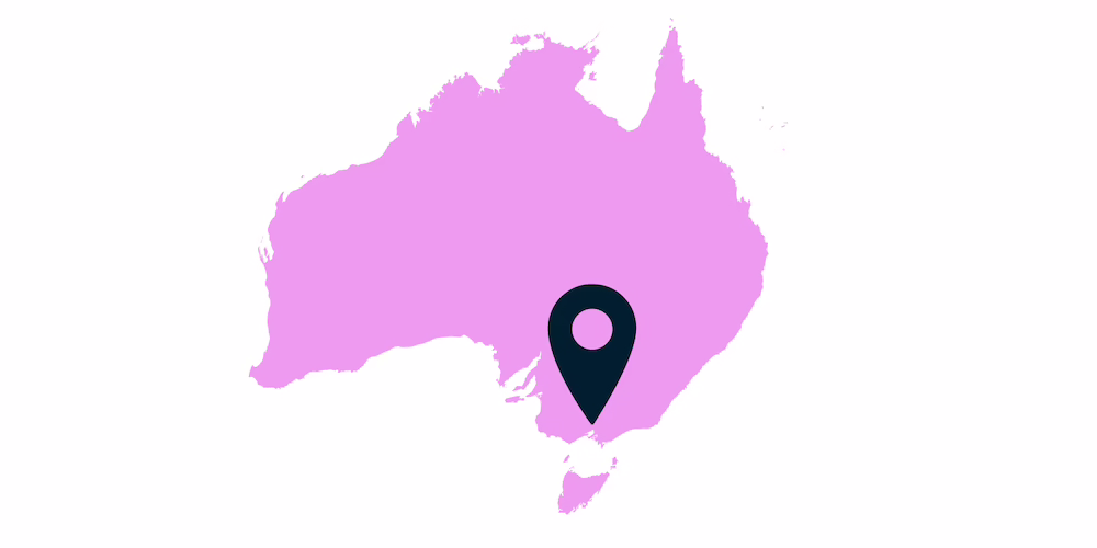 Image of Australia with location pin on Victoria