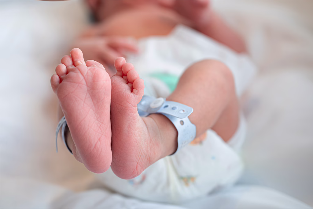 Newborn baby's feet in hospital