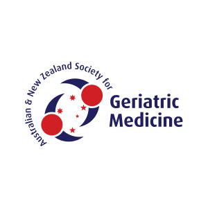Logo of the Australian & New Zealand Society for Geriatric Medicine - two half moons with red circle in middle and southern cross constellation in between them